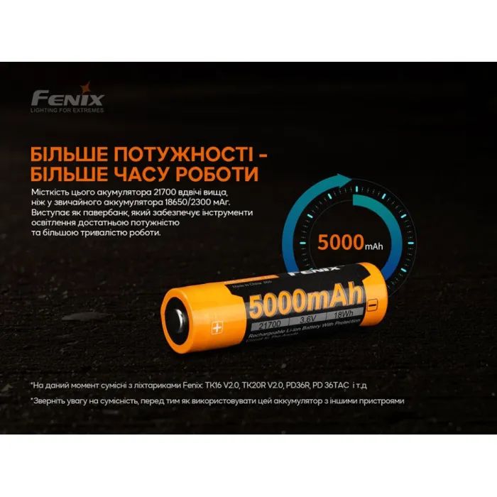 Аккумулятор Fenix 21700 V2.0 (ARB-L21-5000V20) изображение 5