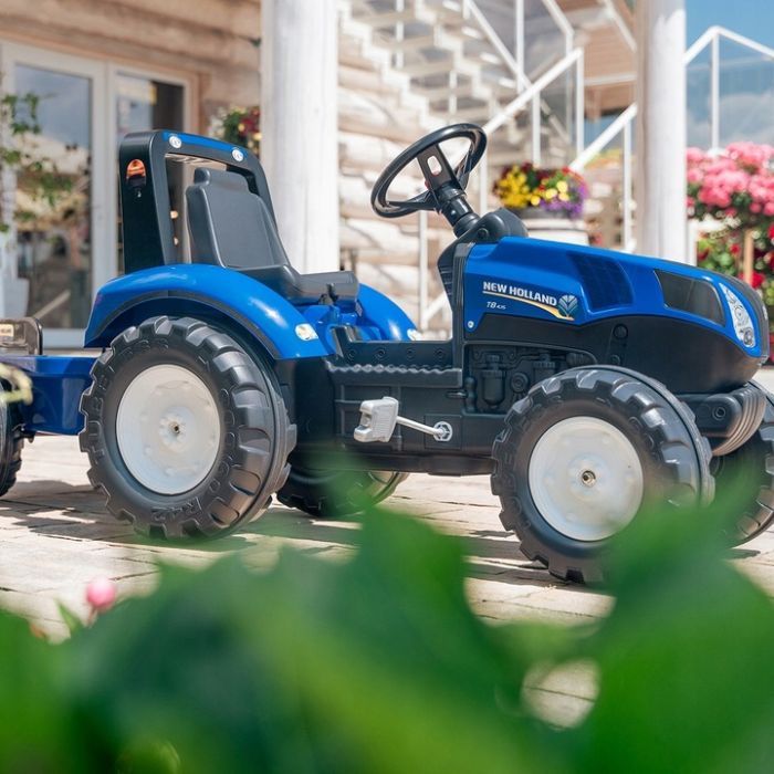 Веломобиль Falk New Holland трактор на педалях с прицепом Синий (3090B) изображение 3