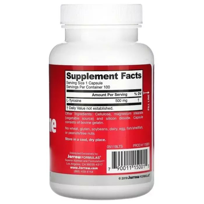 Витаминно-минеральный комплекс Jarrow Formulas Тирозин, L-Tyrosine, 500 мг, 100 капсул (JRW-15001) изображение 2