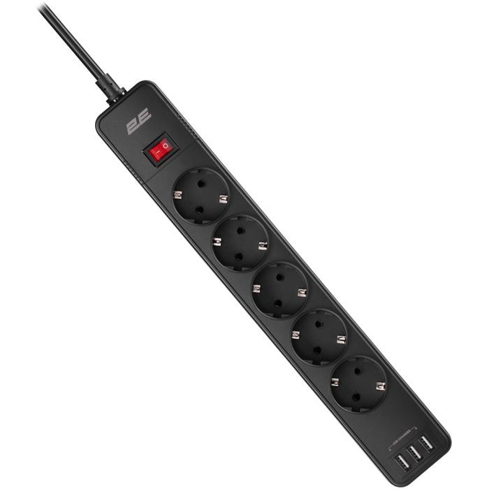 Сетевой фильтр питания 2E 5XSchuko, 3G*1.5мм, 3*USB-A, 2м, black (2E-SP515M2USBBK) изображение 2
