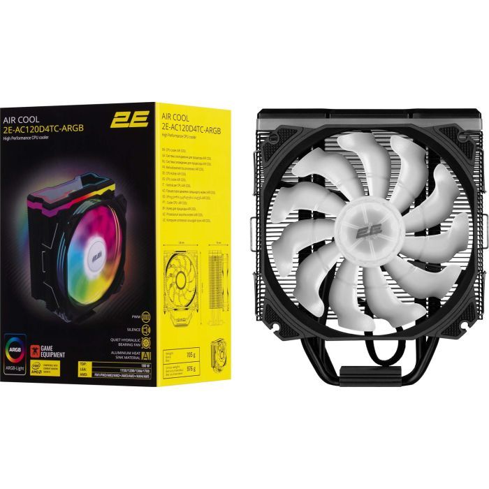 Кулер для процессора 2E Gaming Air Cool AC120D4TC-ARGB, LGA1700, 1366, 1200, 115X, AM5, AM4, AM3, AM3+, AM2, AM2+, FM2, (2E-AC120D4TC-ARGB) изображение 12