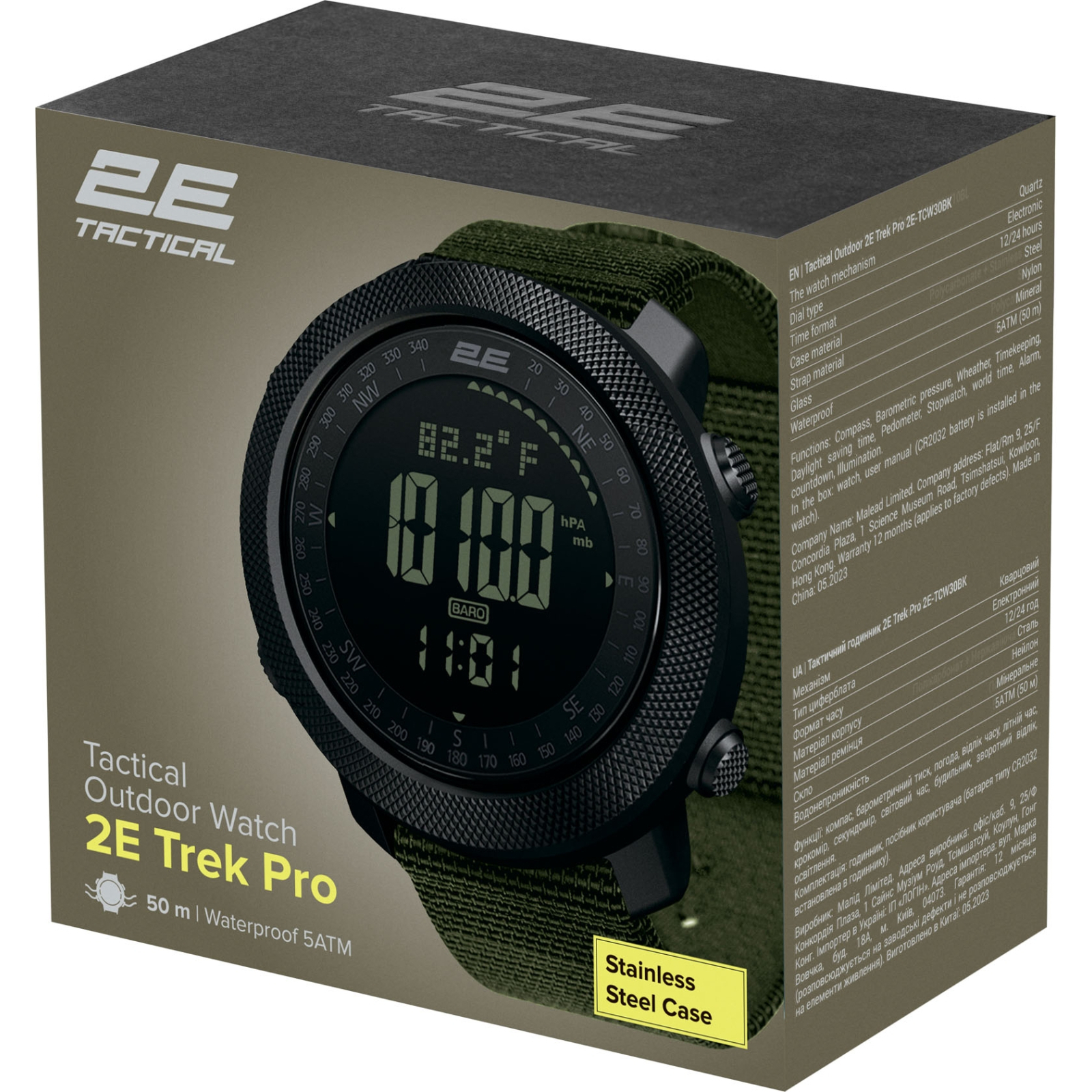 Смарт-часы 2E Trek Pro Black-Green з компасом, барометром та крокоміром (2E-TCW30BK) изображение 7