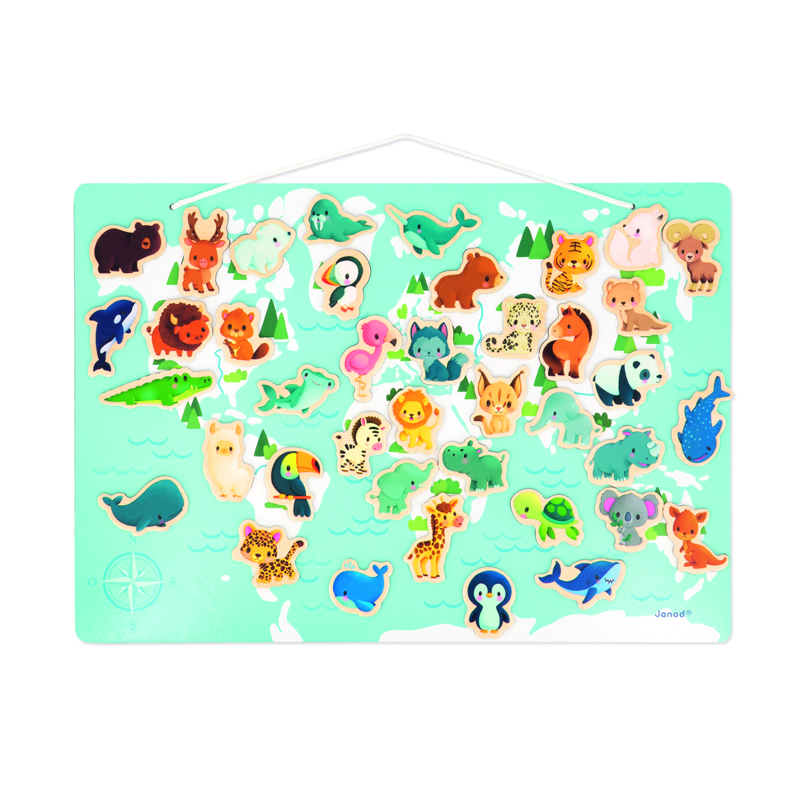 Развивающая игрушка Janod Магнитный набор Карта мира с животными (J05468)