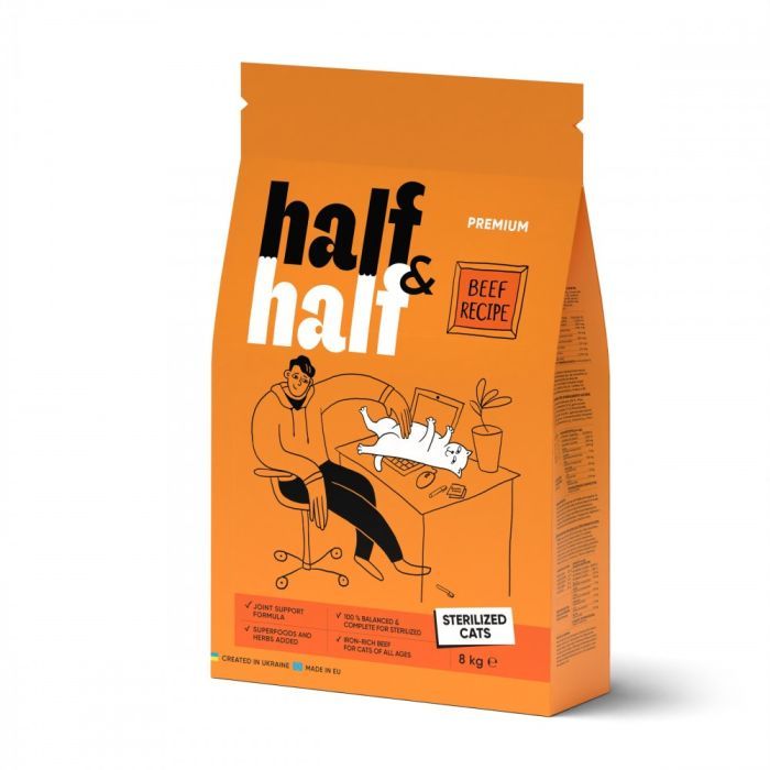 Сухой корм для кошек Half&Half для стерилизованных с говядиной 8 кг (4820261920819)