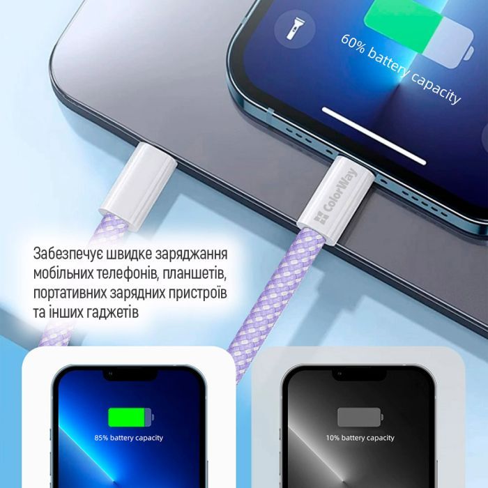 Дата кабель USB-C to Lightning 1.0m 27W pink ColorWay (CW-CBPDCL061-P) зображення 12