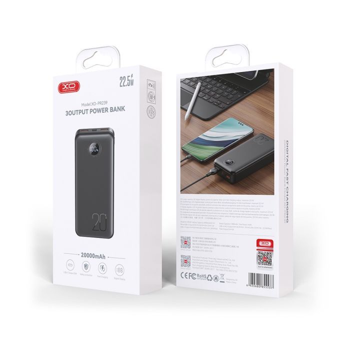 Батарея универсальная XO 20000mAh, PD/20W, QC/22.5W, black (PR239_Black) изображение 4