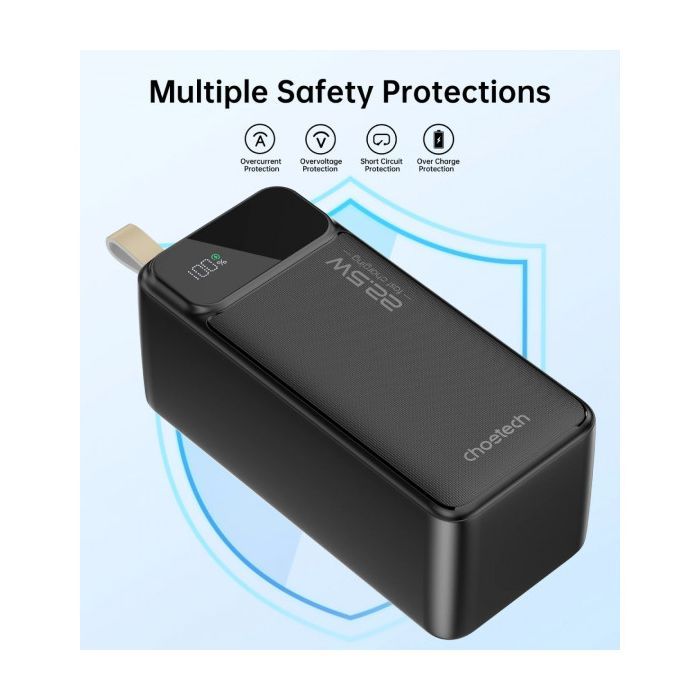 Батарея універсальна Choetech 50000mAh, PD QC/3.0/22.5W, USB-C In/out, 2*USB-A (B732-ACBK) зображення 4
