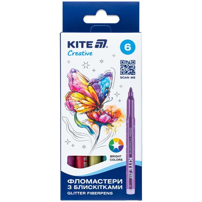 Фломастери Kite Creative з блискітками 6 кольорів (K-1147)