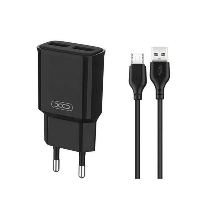 Зарядное устройство XO L92C (2USB/2.4A) + USB - MicroUSB Чорний (XO-L92C-M)