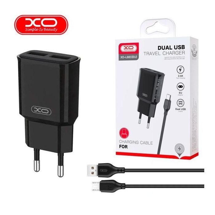Зарядное устройство XO L92C (2USB/2.4A) + USB - MicroUSB Чорний (XO-L92C-M) изображение 3