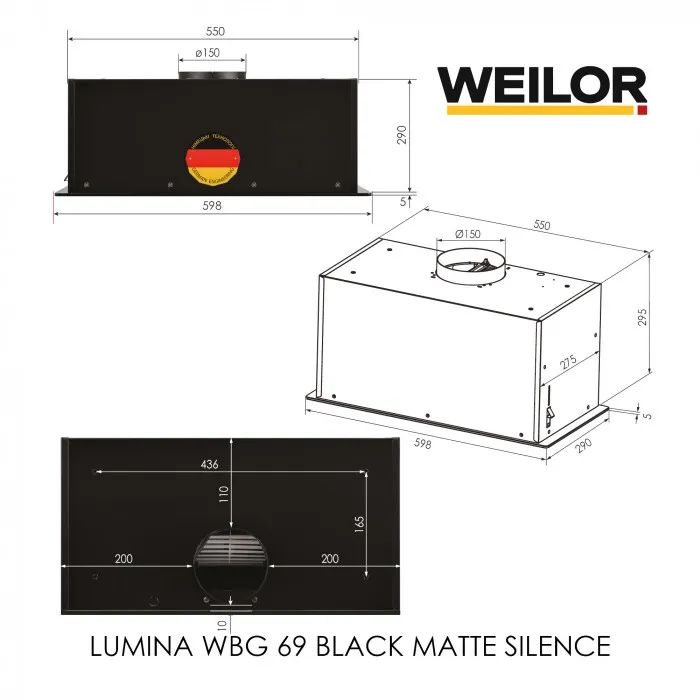 Вытяжка кухонная Weilor LUMINA WBG 69 BLACK SILENCE изображение 12