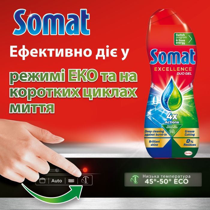 Гель для миття посуду в посудомийці Somat Exellence Duo Gel Антижир 684 мл + 684 мл (9000101819199) зображення 9