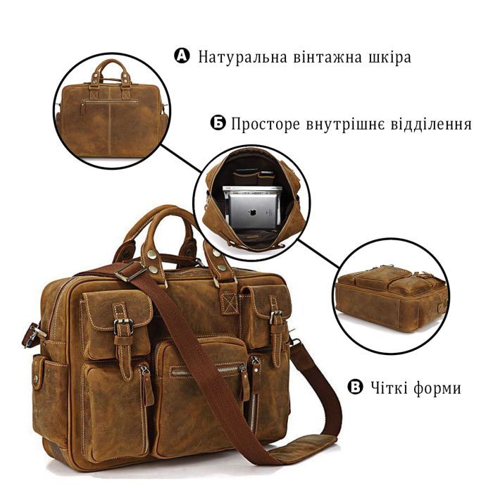 Сумка Vintage В винтажном стиле Коричневая (14051) изображение 4