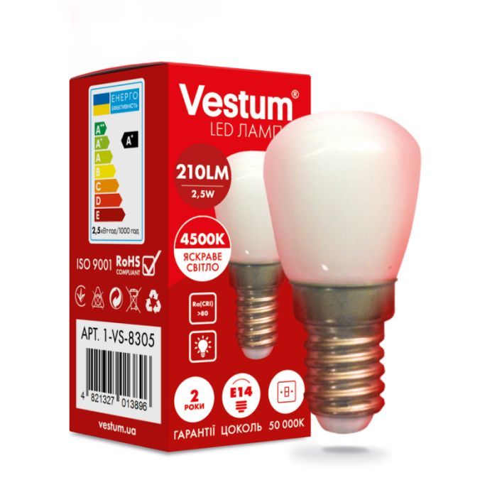 Лампочка Vestum LED SMD Е14 Vestum 2,5W 4500K 220V для холодильника (1-VS-8305) изображение 2