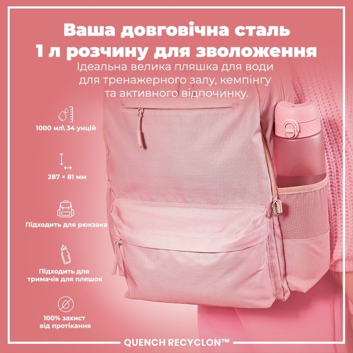 Пляшка для води ION8 OneTouch 1000 мл BPA Free, Rose Quartz (I8RF1000ROS) зображення 5