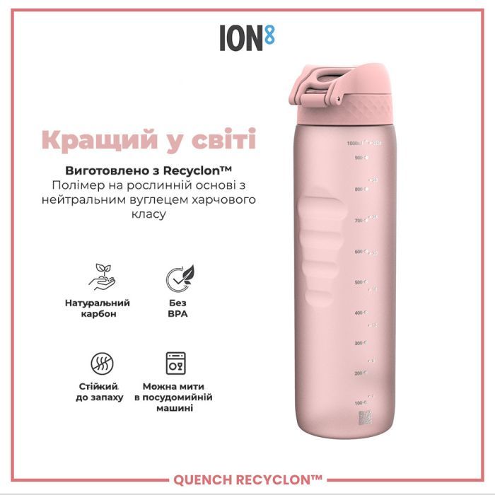 Пляшка для води ION8 OneTouch 1000 мл BPA Free, Rose Quartz (I8RF1000ROS) зображення 6