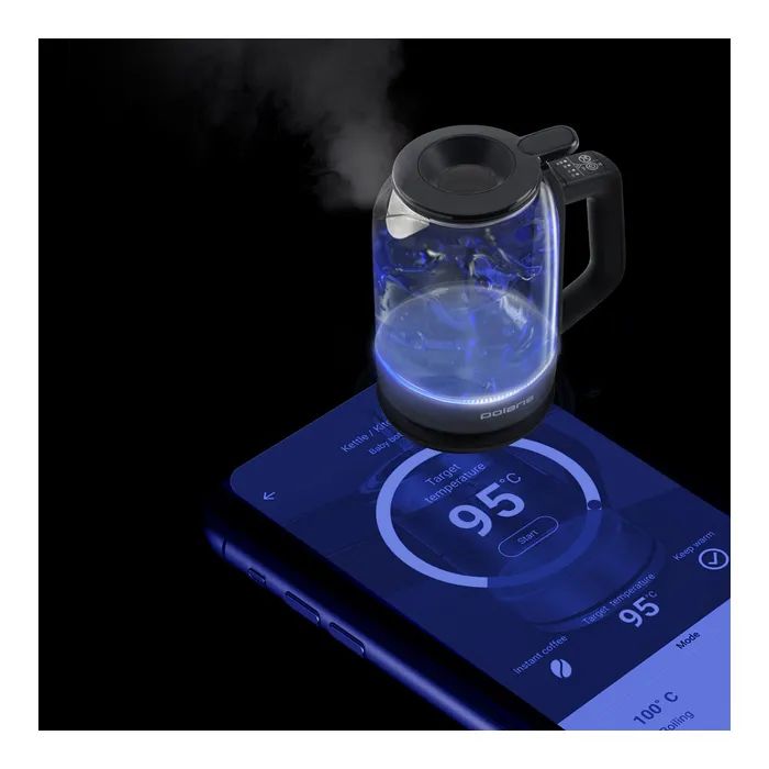 Електрочайник Polaris PWK 17107CGLD WIFI IQ Home Чорний зображення 8