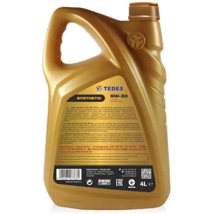 Моторное масло TEDEX SYNTHETIC SN/SM/CF 5W30 - 4л изображение 2