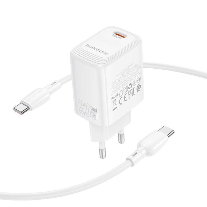 Зарядний пристрій BOROFONE BN26 Fuente USB-C PD20W + cable USB-C to USB-C White (6941991120251) зображення 6