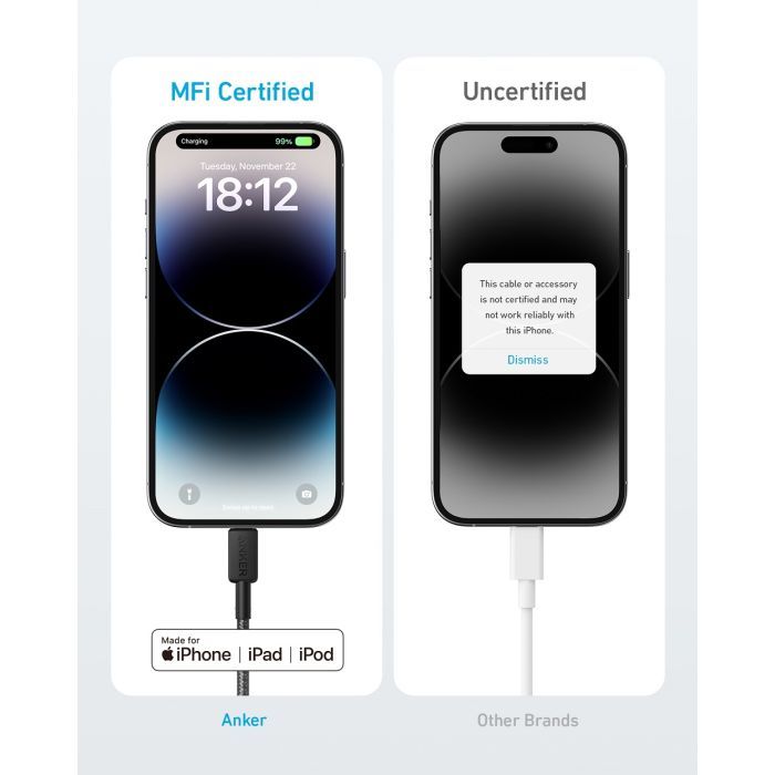 Дата кабель USB-C to Lightning 1.8m nylon 322 black Anker (A81B6G11) изображение 3