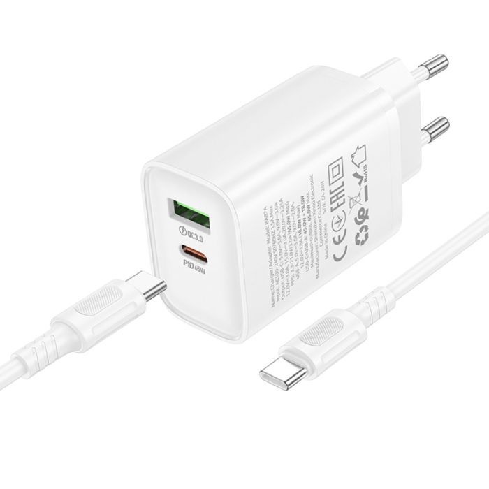 Зарядний пристрій BOROFONE BA87A 1xUSB-C PD65W + 1xUSB QC3.0 Black (BA87A/65WB) зображення 2