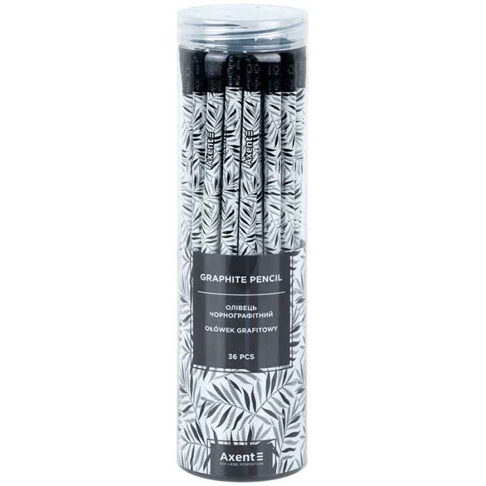 Олівець графітний Axent Black Leaves круглий, з гумкою, НВ (9009/36-19-A) зображення 2