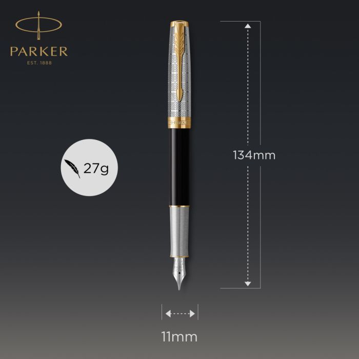 Ручка перьевая Parker SONNET 17 Metal & Black Lacquer GT  FP18 F (68 111) изображение 7
