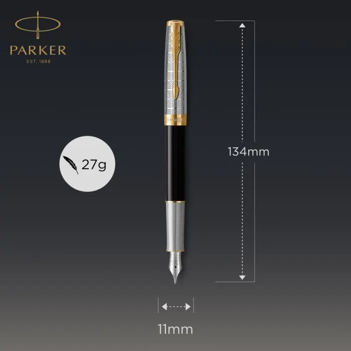 Ручка перьевая Parker SONNET 17 Metal & Black Lacquer GT  FP18 F (68 111) изображение 7