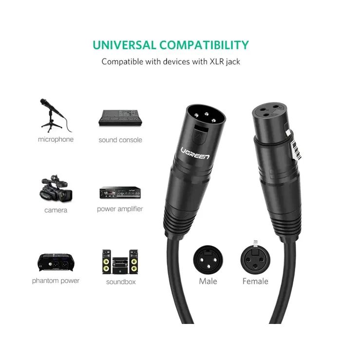 Кабель мультимедійний XLR M to XLR F 5.0m AV130 black Ugreen (20712) зображення 5