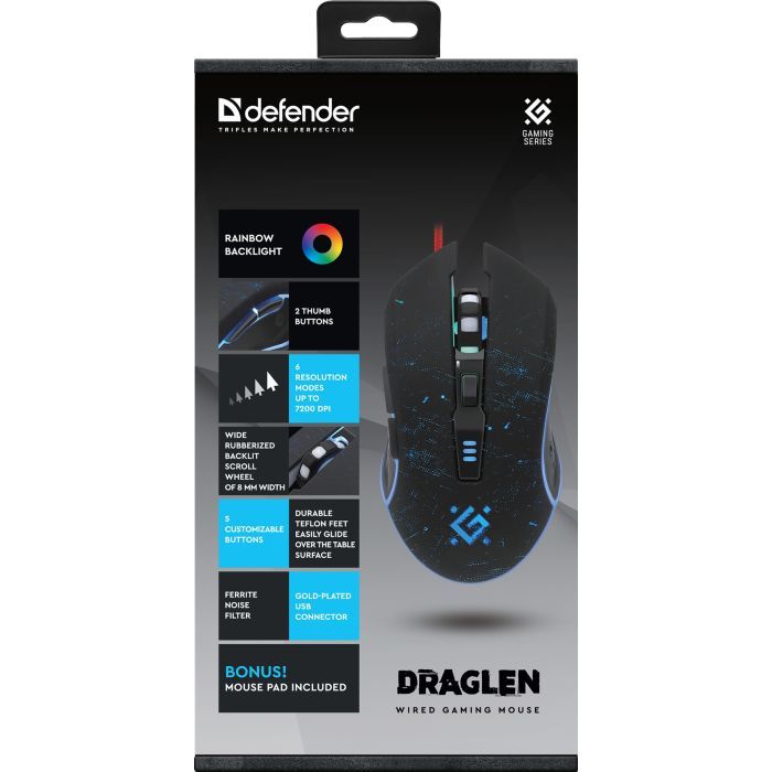Мышка Defender Draglen GM-907 RGB USB Black (52907) изображение 5 Мышка Defender Draglen GM-907 RGB USB Black (52907) изображение 5