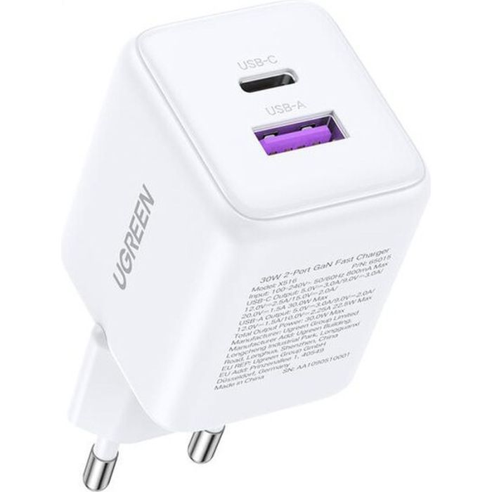 Зарядное устройство UGREEN USB + USB-C GaN 30W X516 black (65014) изображение 2