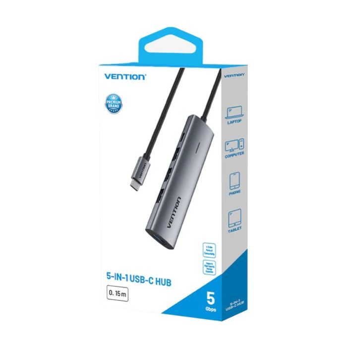 Концентратор VENTION USB-C to 4xUSB 3.0 + 1xUSB-C black (TGZHB) изображение 3