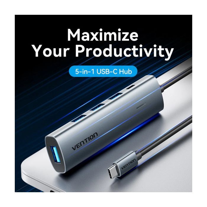 Концентратор VENTION USB-C to 4xUSB 3.0 + 1xUSB-C black (TGZHB) изображение 4