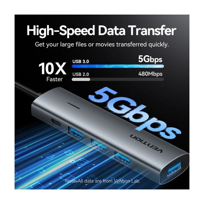 Концентратор VENTION USB-C to 4xUSB 3.0 + 1xUSB-C black (TGZHB) изображение 6