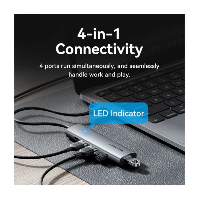 Концентратор VENTION USB-C to 4xUSB 3.0 + 1xUSB-C black (TGZHB) изображение 7