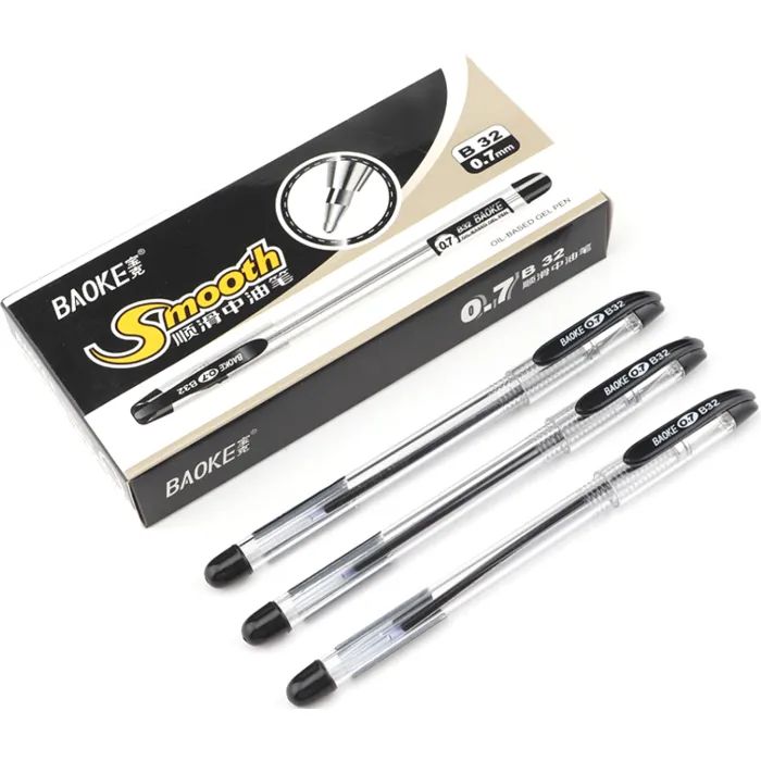 Ручка масляная Baoke Smooth 0,7 мм, с гриппом черная, 12 шт (B32-black)