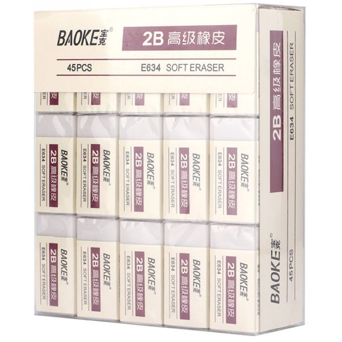 Гумка Baoke прямокутна 39 х 20 х 11 мм, TPR білий 2B, 45 шт (E634) зображення 2