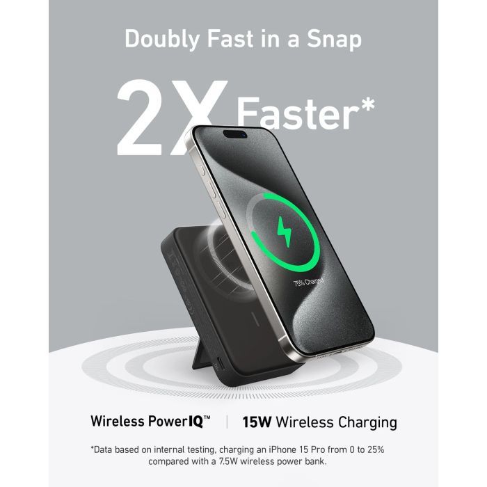 Батарея универсальная Anker 10000mAh MagGo Qi2/15W + USB-C PD 27W Black (A1654G11) изображение 6