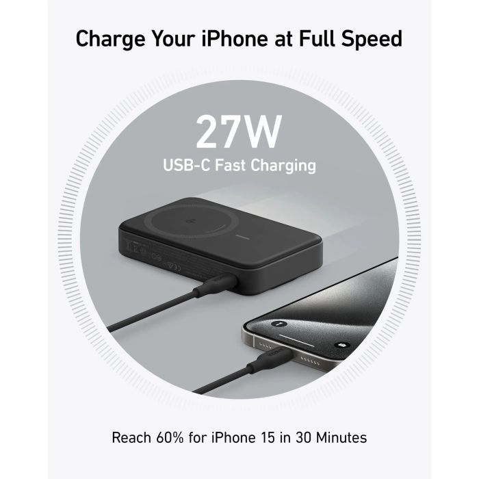 Батарея универсальная Anker 10000mAh MagGo Qi2/15W + USB-C PD 27W Black (A1654G11) изображение 7