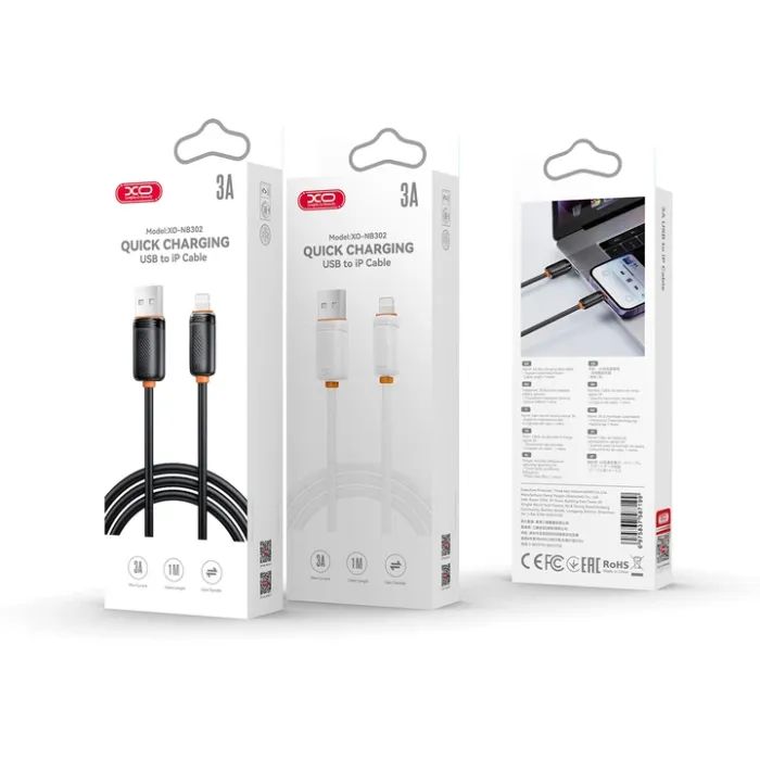 Дата кабель USB 2.0 AM to Lightning 1.0m 3A black XO (NB302-AI.black) изображение 5
