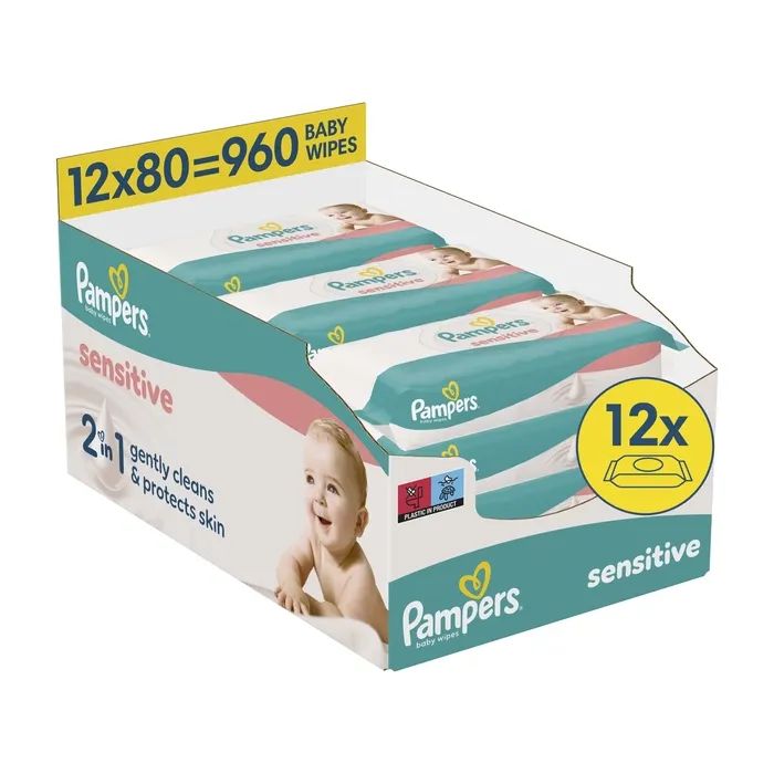Детские влажные салфетки Pampers Sensitive 2 x 80 шт(160 шт) (8006530135252)