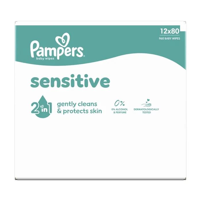 Детские влажные салфетки Pampers Sensitive 2 x 80 шт(160 шт) (8006530135252) изображение 2