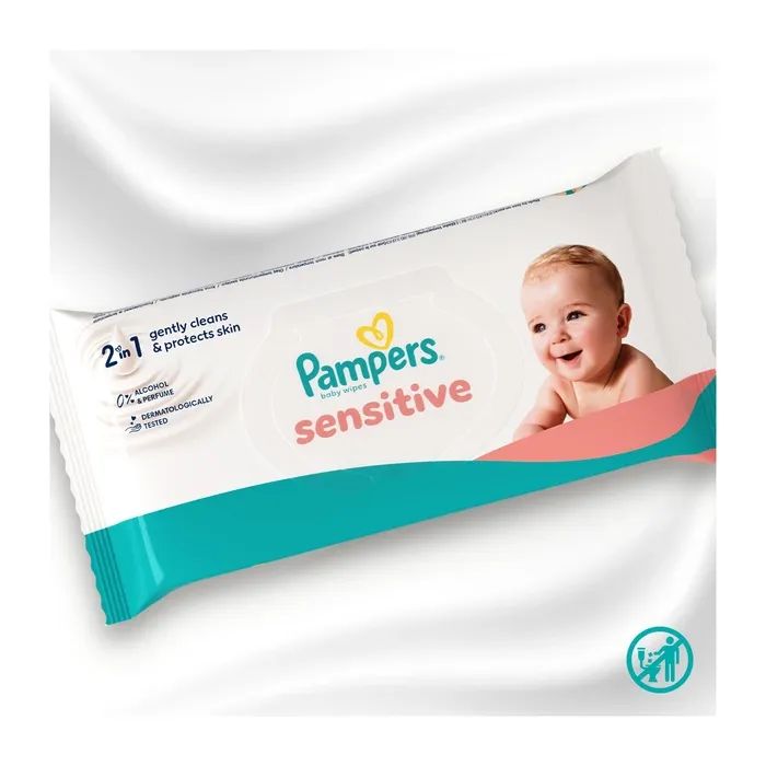 Детские влажные салфетки Pampers Sensitive 2 x 80 шт(160 шт) (8006530135252) изображение 4