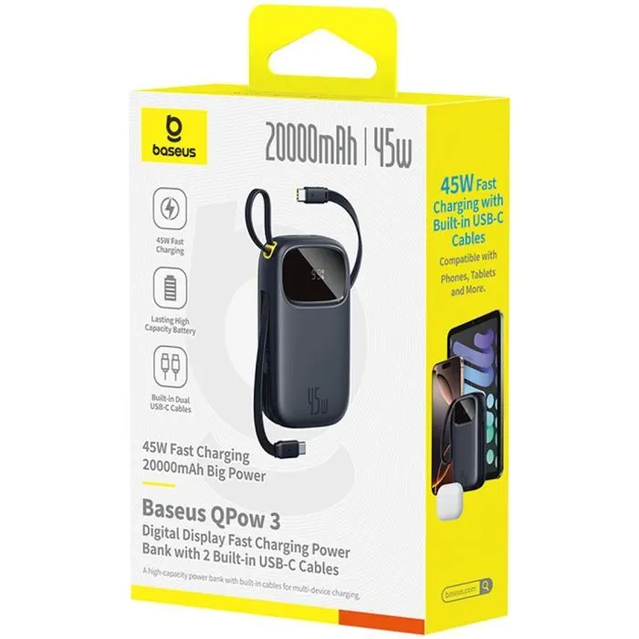Батарея універсальна Baseus EnerFill FC31 20000mAh 45W, Digital Display, Cosmic Black (P10082105123-00) зображення 3