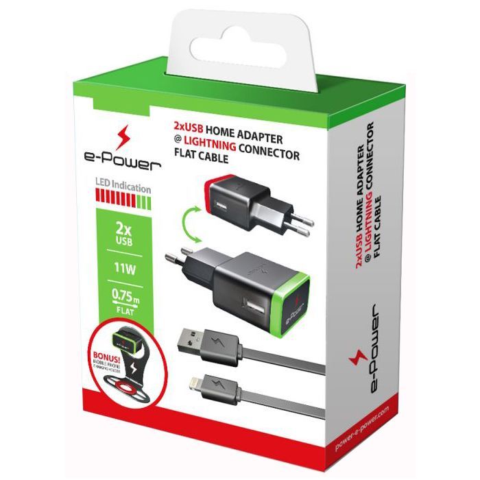Зарядное устройство E-power 2 * USB 2.1A + кабель Lightning (EP712HAS)