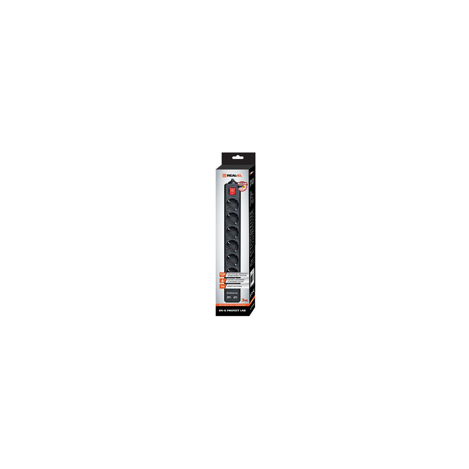 Сетевой фильтр питания REAL-EL REAL-EL RS-6 PROTECT USB, 3m, black (EL122300017) изображение 2