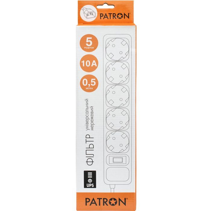 Сетевой фильтр питания Patron 0.5 m3*1mm2 (SP-1052U) 5 розеток BLACK (EXT-PN-SP-1052U) изображение 2