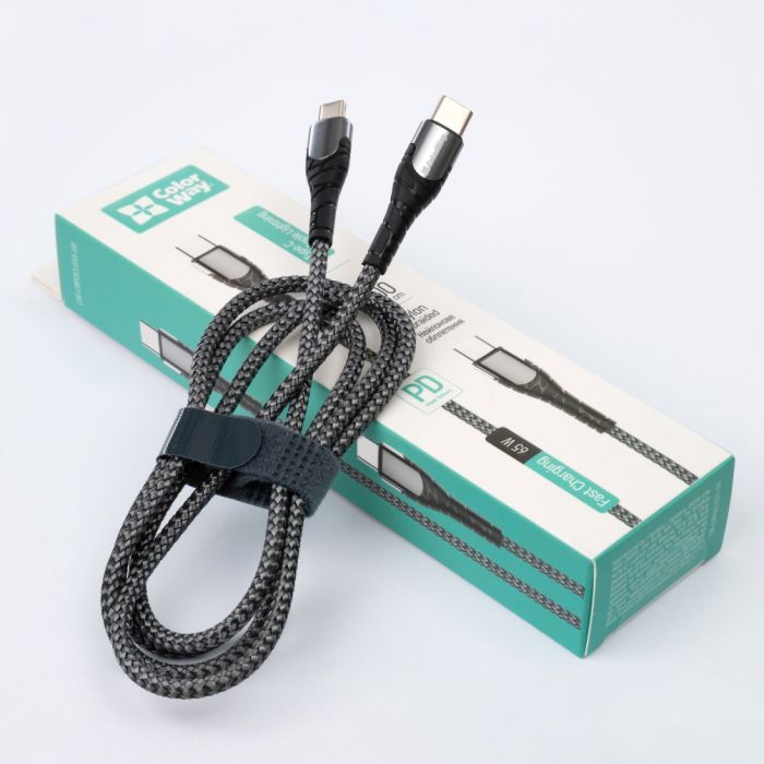 Дата кабель USB-C to USB-C 2.0m PD Fast Charging 65W 3A grey ColorWay (CW-CBPDCC039-GR) зображення 10