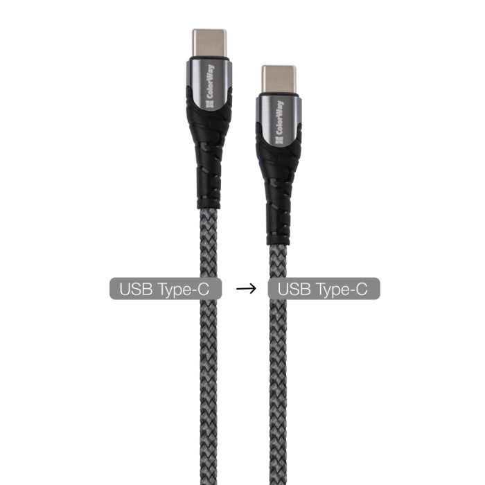 Дата кабель USB-C to USB-C 2.0m PD Fast Charging 65W 3A grey ColorWay (CW-CBPDCC039-GR) зображення 8
