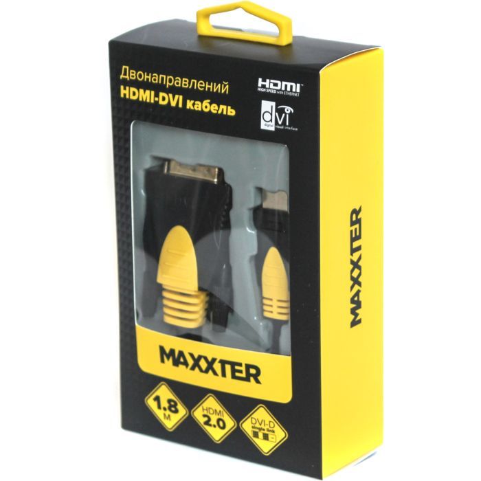 Кабель мультимедійний HDMI to DVI 1.8m 2-side V1.3 19-pin Maxxter (CCBP-HDMI-DVI-1.8) зображення 2